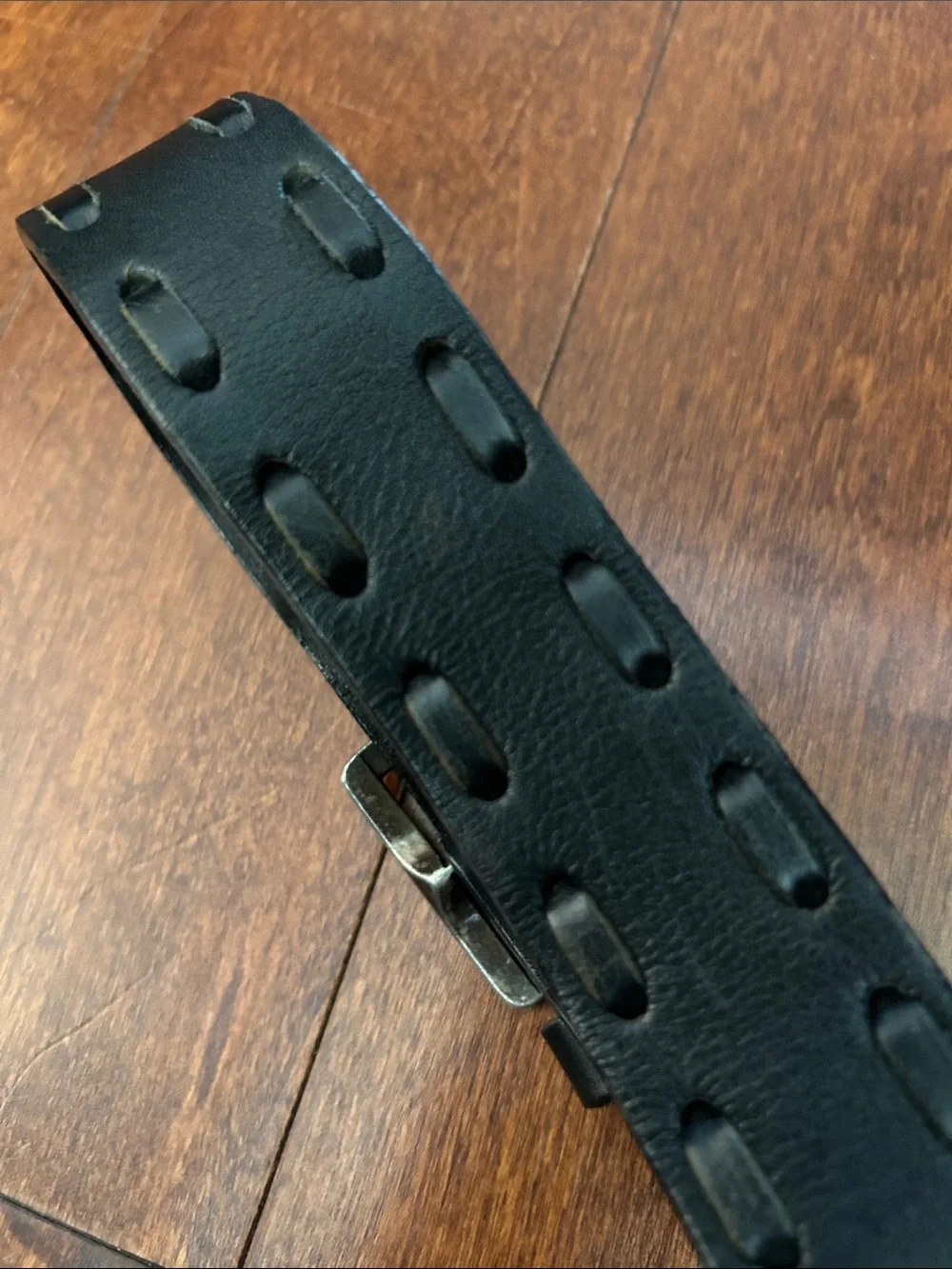 The Children’s Place Kid’s Chunky Black Leather Belt, Silver Buckle, Size 8-14